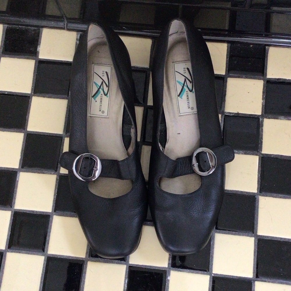 Black Leather Mary Jane Flats